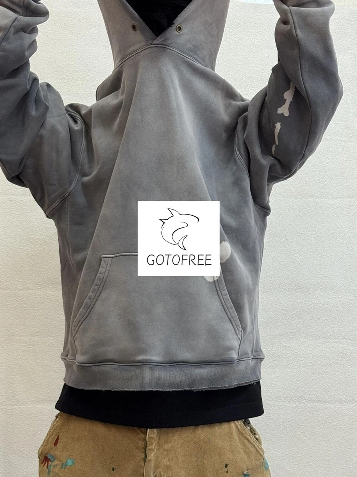 GOTOFREE RETRO HOODIE GDEPT VINTAGE WASHED HOODED SWEATSHIRT JUMPER PULLOVER L/S - Image 4 of 4