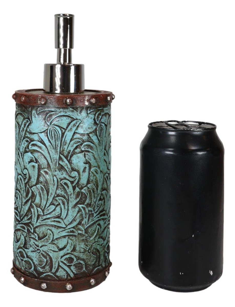 ハンドメイドv Rustic Western Turquoise Floral Tooled Art Countertop Liquid
