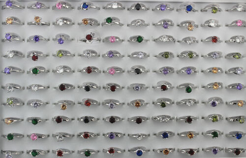 Vente en gros lots mixtes 30 pièces assortiment bague de bijoux de mariage en zircone cubique colorée - Photo 1 sur 8