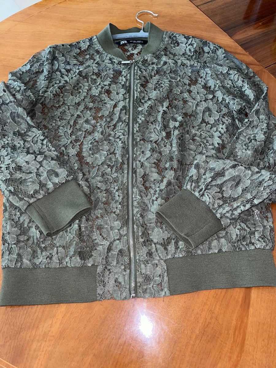ZARA WOMEN LACE JACKET WITH ZIPPER AND SIDE POCKETS GREEN XS | eBay
