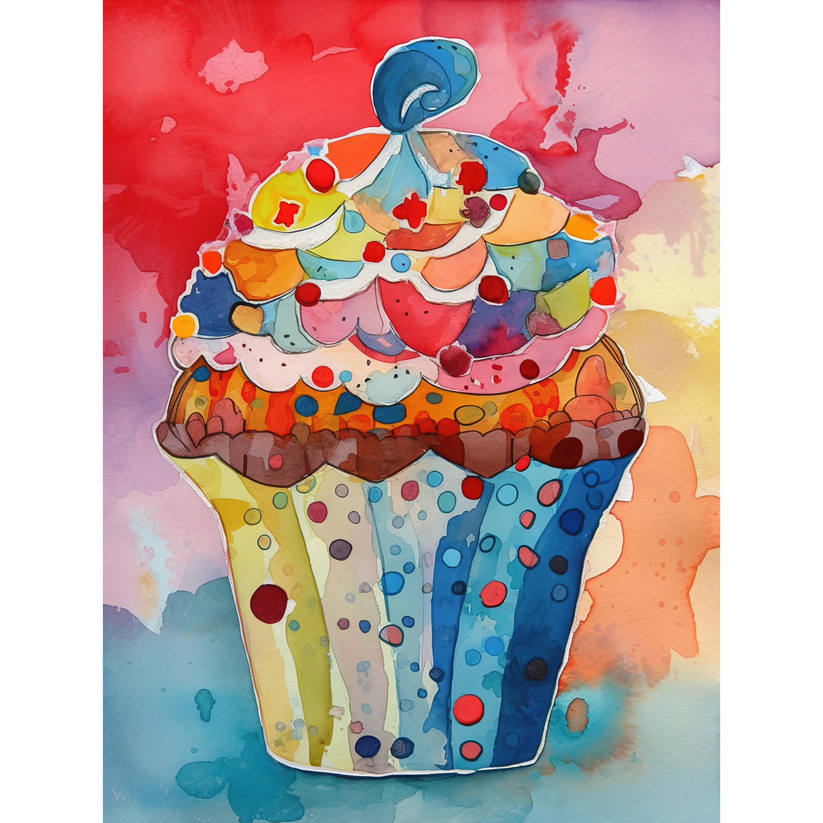 Cupcake With Sprinkles Modern Watercolour Painting Wall Art Poster Print Giant-image