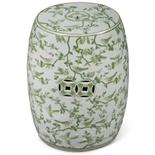 US SELLER - Green & White Porcelain Flower and Bird Motif Chinese Garden Stool
