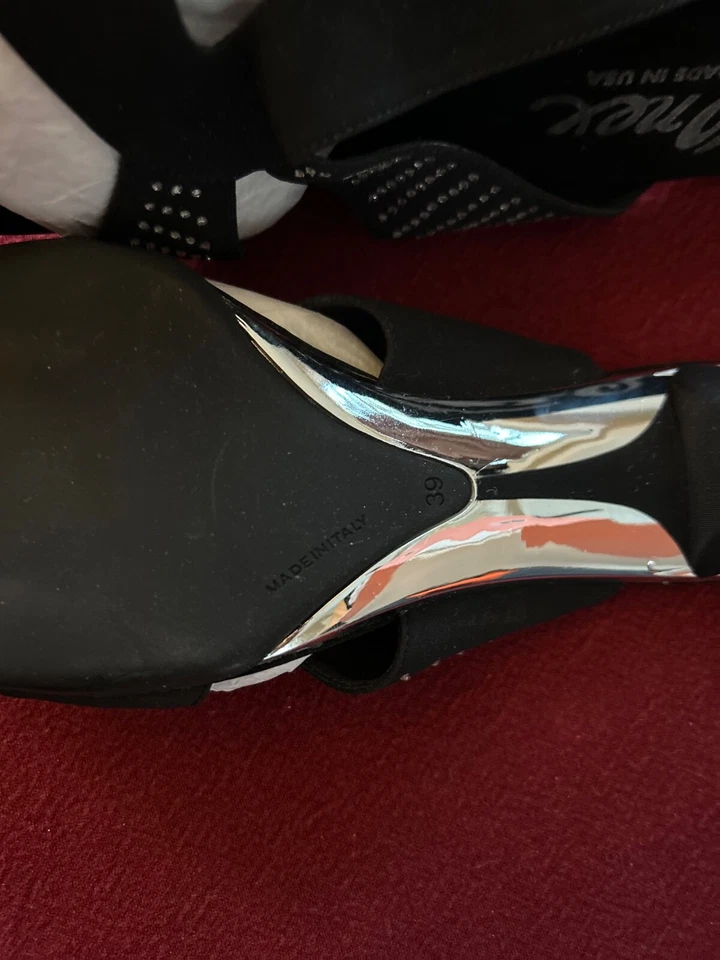 Onex Negro Cromo Plateado Elástico Cuña Cuña Tacones Italia 8.5 39 Tachonado Foto 3 de 4