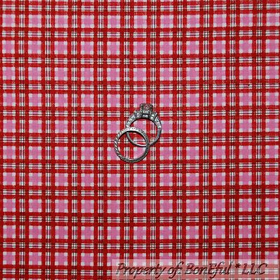 BonEful Fabric FQ Cotton Quilt VTG Red Pink White B&W Gingham Check Stripe Block