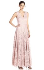Vera Wang Sleeveless Pink Lace Gown Double V Neck Nwt Size 4