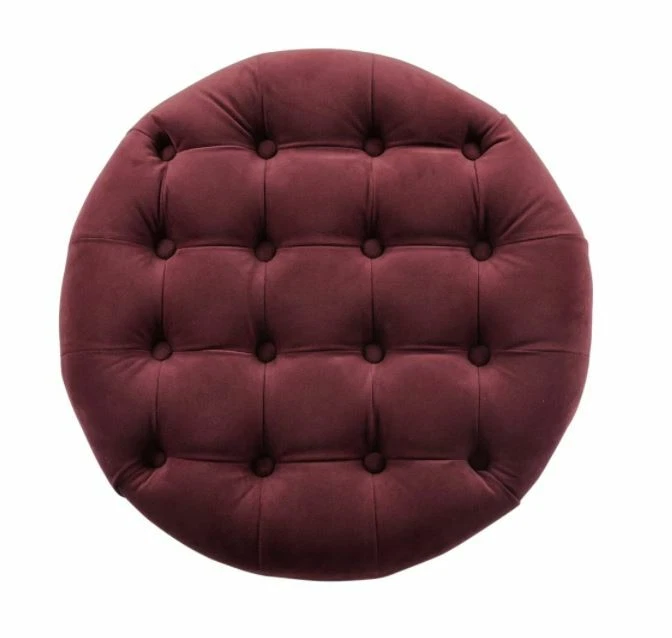 Otomana de almacenamiento redonda roja de terciopelo acolchado con botones barata tapa duradera taburete resistente Foto 4 de 4