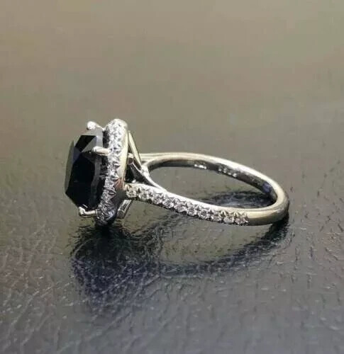 2.5Ct Round Lab-Created Black Diamond 14K White Gold Plated Halo Engagement Ring - Afbeelding 6 van 7