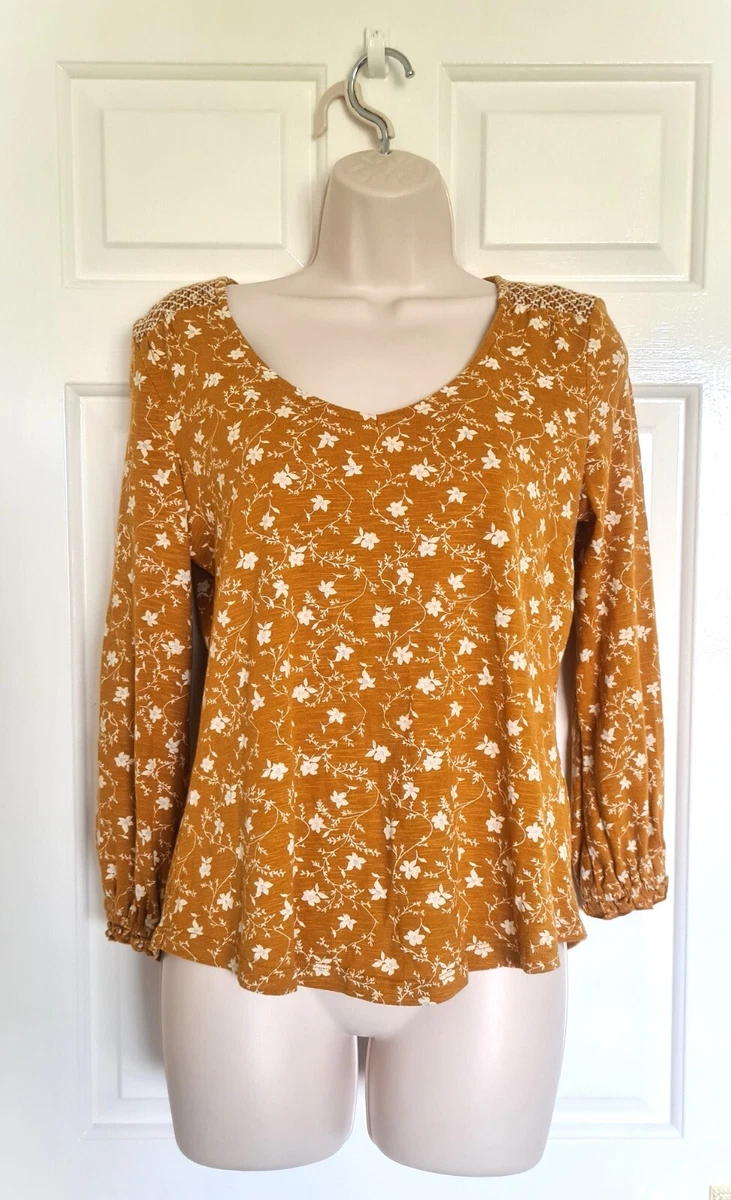 LADIES FAT FACE AVA TRELLIS FLORAL MUSTARD YELLOW WOMENS BLOUSE TOP SIZE 6