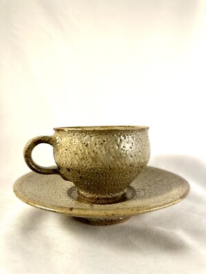 VTG Japanese Mashiko Ceramic Attr Tatsuzō Shimaoka, Tea Cup Saucer LNT -1919/07