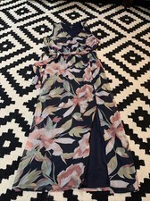 Nine West Long maxi dress Blue floral sleeveless 14 Belted elastic Waist