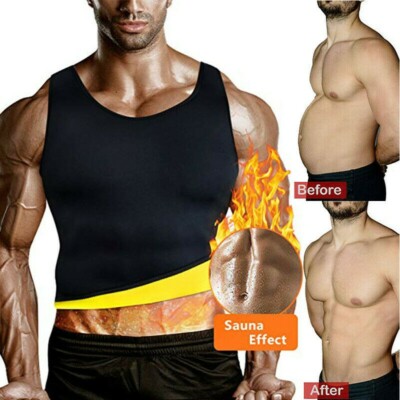 Mens Gym Sauna Sweat Suit Body Shaper Belly Tummy Trimmer Slimming Shirt Vest