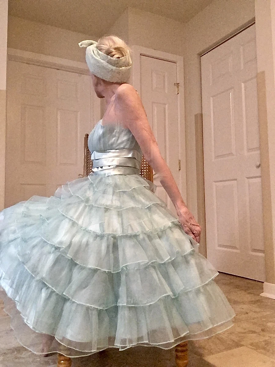 NWT Betsey Johnson Evening Vintage Size 4 Ballet Blue Silk Tulle Ruffled Dress