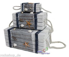 3 tlg. Holztruhen Set Dekokoffer Regalboxen Aufbewahrungskisten Maritim