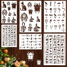 6 Pcs Egyptian Hieroglyphs Stencils Wood Burning Kit Wall Decor Templates