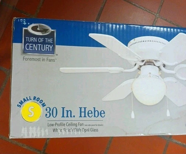 Turn Of The Century~30” Low Profile White/Oak 6-Blade Ceiling Fan + Opal Light - Image 2 of 4