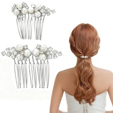2Pcs Bridal Pearl Hair Comb and Wedding Hair Accessories with Rhinestone Hair...