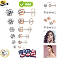6 Pairs Stud Earrings Set,Clear Cubic Zirconia 316L Stainless Steel Earrings ...