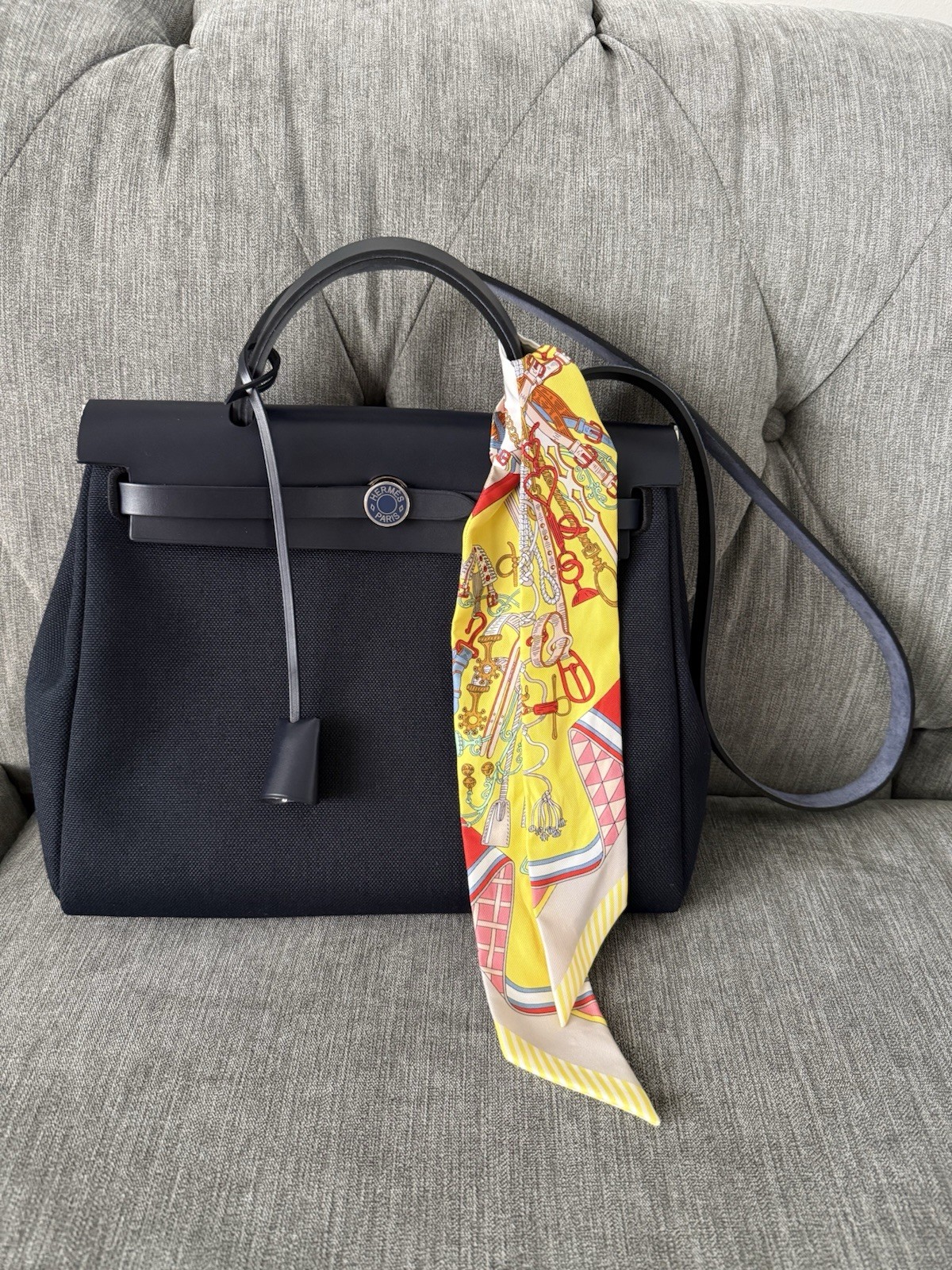 Hermès Herbag Zip 31 Indigo Canvas & Leather Shoulder Bag Full Set Receipt image 5