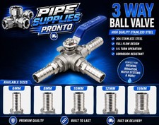 Three Way Ball Valve T + L Ported Stainless Hose Tail 4mm-32mm