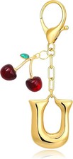 Cherry Initial Letter Bubble Bag Charm Keychain for Purse Handbag Women Gift