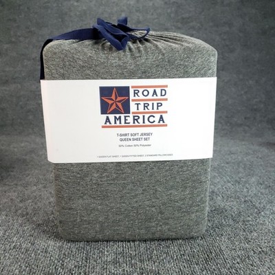 Road Trip America Queen Sheet Set 4 Piece T-Shirt Soft Jersey Ebony Heather Gray