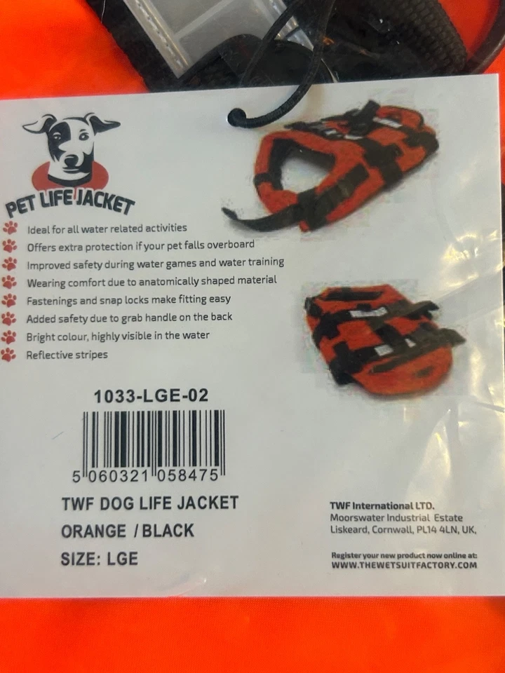 TWF LARGE 15-20kg Reflective Pet Dog Buoyancy Aid Adjustable Life Orange Jacket - Image 2 of 2