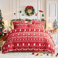 Christmas Duvet Cover Set King Size, Red White Snowflake and Deers Trees Xmas...