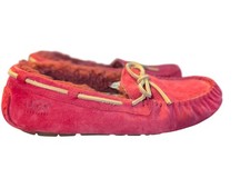 UGG Womens Red Suede Dakota Moccasin Slippers Size 7 With Sheepskin Lining