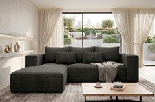 Charcoal Grey Jumbo Cord Corner Sofa Ribbed Sleeper Left Hand Side fast delivery