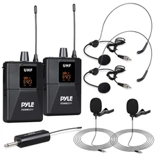 Pyle Dual UHF Microphone System - Portable Professional Cordless Microphone S...