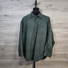 VTG Chaps Ralph Lauren Twill Shirt Men's XL Green Embroidered Crest Button Up