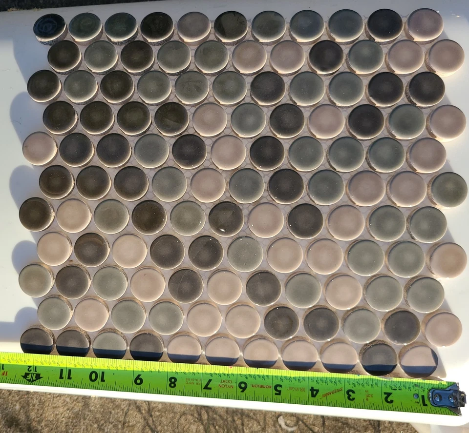 1 Caja de 11 Centavos Azulejos Redondos Marrón Mosaico Moteado Azulejos para Baño, Cocina Foto 4 de 4