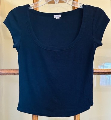 Garage Clothing Pamela Scoopneck Tee Supersoft Navy Ribbed Cropped T-Shirt M