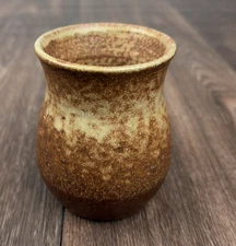 Vintage 1984 Hand Built Pottery Decorative Brown Earthy Vase 3.5" Tall Signed