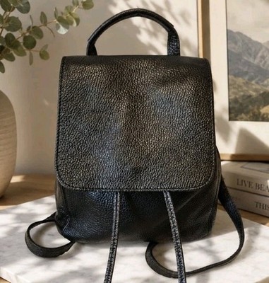 Unica! Firenze Italian Black Pebbled Leather Backpack Purse Italy Vera Pelle