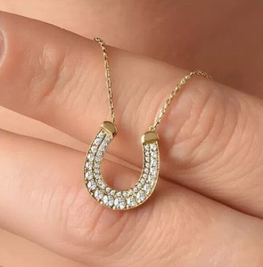 Authentic 1.50Ct Round Cut Simulated Diamond Horseshoe Pendant 14K Yellow Gold Plated