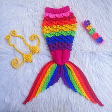 Completo sirena all'uncinetto neonato-12M arcobaleno baby shower regalo vestito servizio fotografico