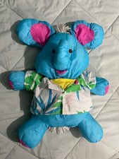 Vintage 1987 Fisher Price Puffalump Blue Elephant Hawaiian Shirt Stuffed Plush