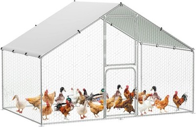 Large Walk-in Metal Chicken Coop Heavy Duty with Waterproof & Anti-UV Top Cover