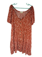 Indigo Rose Floral Short Sleeve Faux Button Down Knee Length Dress Size 2X