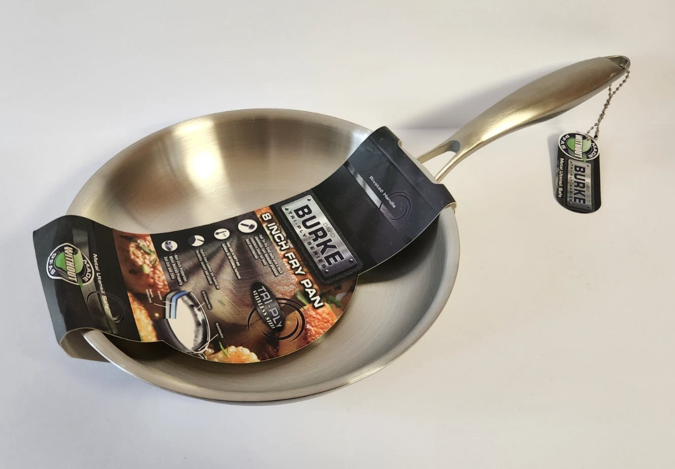 David Burke 8" Fry Pan Tri-Ply Stainless Steel For All Cook Surfaces Oven Safe