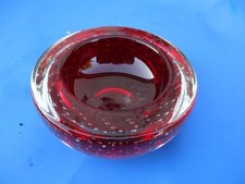 Whitefriars ?  Ruby Red Controlled Bubble Bowl  Dish  Ashtray