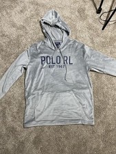Polo Ralph Lauren Men's Velour Loungewear Long Sleeve Hoodie Gray Large