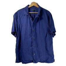 John Varvatos Men's Linen Blend Short Sleeve Polo Shirt Blue Size L