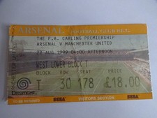 Ticket Stub - ARSENAL V MANCHESTER UNITED PREMIER LEAGUE - 1999-00
