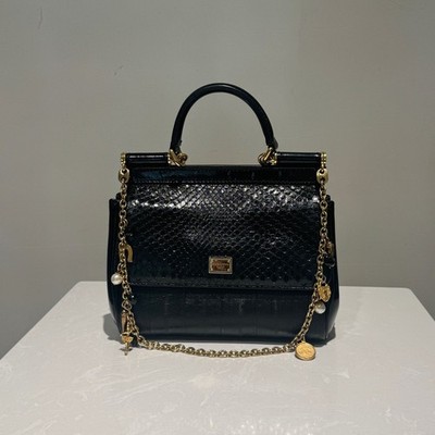 Dolce Gabbana Sicily Shoulder Bag   Black & Gold Snakeskin（20/15/7.5cm)