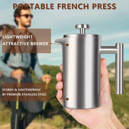 12 OZ French Press Coffee Maker Sturdy Insulated Full Stainless Steel Coffee ... - Picture 4 of 8