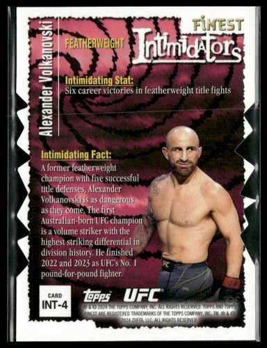 2024 Topps Finest UFC #INT-4 Alexander Volkanovski Intimidator Die-Cut Ref - Foto 2 di 2