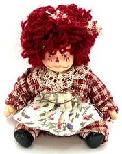 1:12 Raggedy Ann Dollhouse Miniature Porcelain Doll 3" Poseable Red Hair Vintage