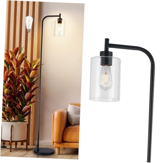 Tall Black Floor Lamp with Clear Glass Shade for Living Room or Bedroom
